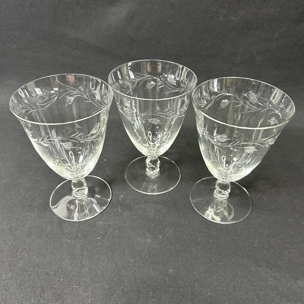 Cambridge 'Lynbrook' Iced Tea Goblet, Etched Crystal, Vintage 1950s,‎ Set Of 3